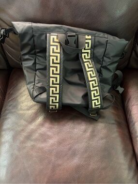 Men's Black Backpack with Gold Geometric Strap Accents